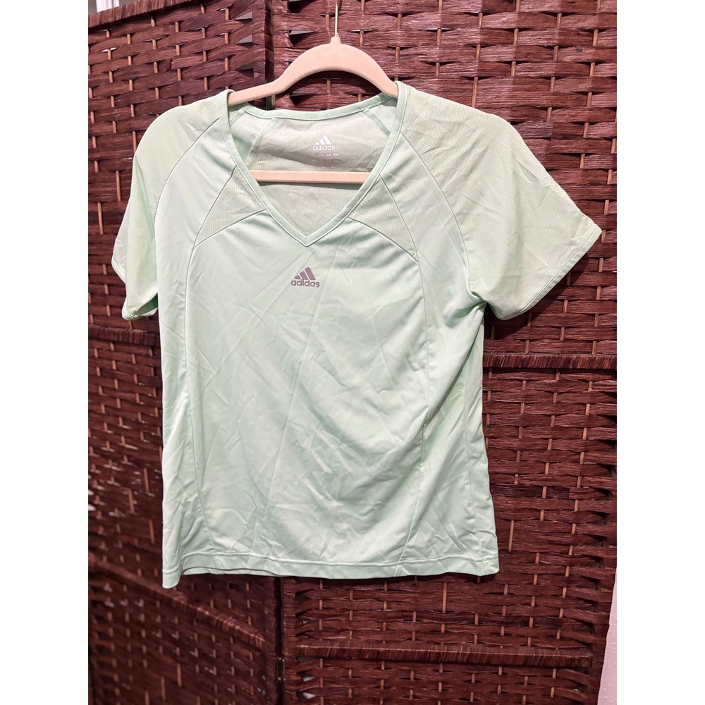 Adidas Womens Training Running‎ T Shirt V Neck Athletic Green Size M